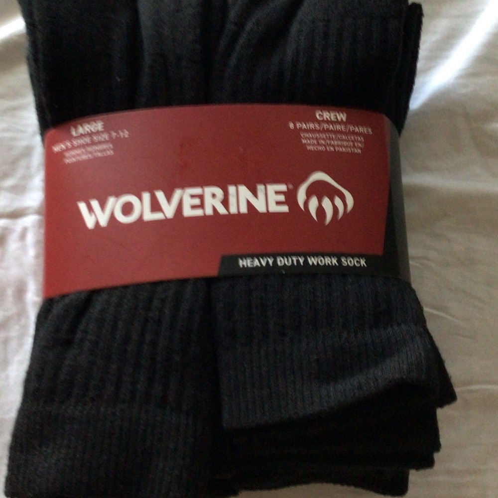 Wolverine Heavy Duty Crew Work Socks - Black 8 Pack